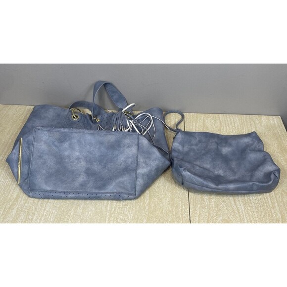 Steve Madden Faux Leather BOHO Style Gray Tote Bag & Purse 14" H x 11" W x 7" D - Picture 6 of 13